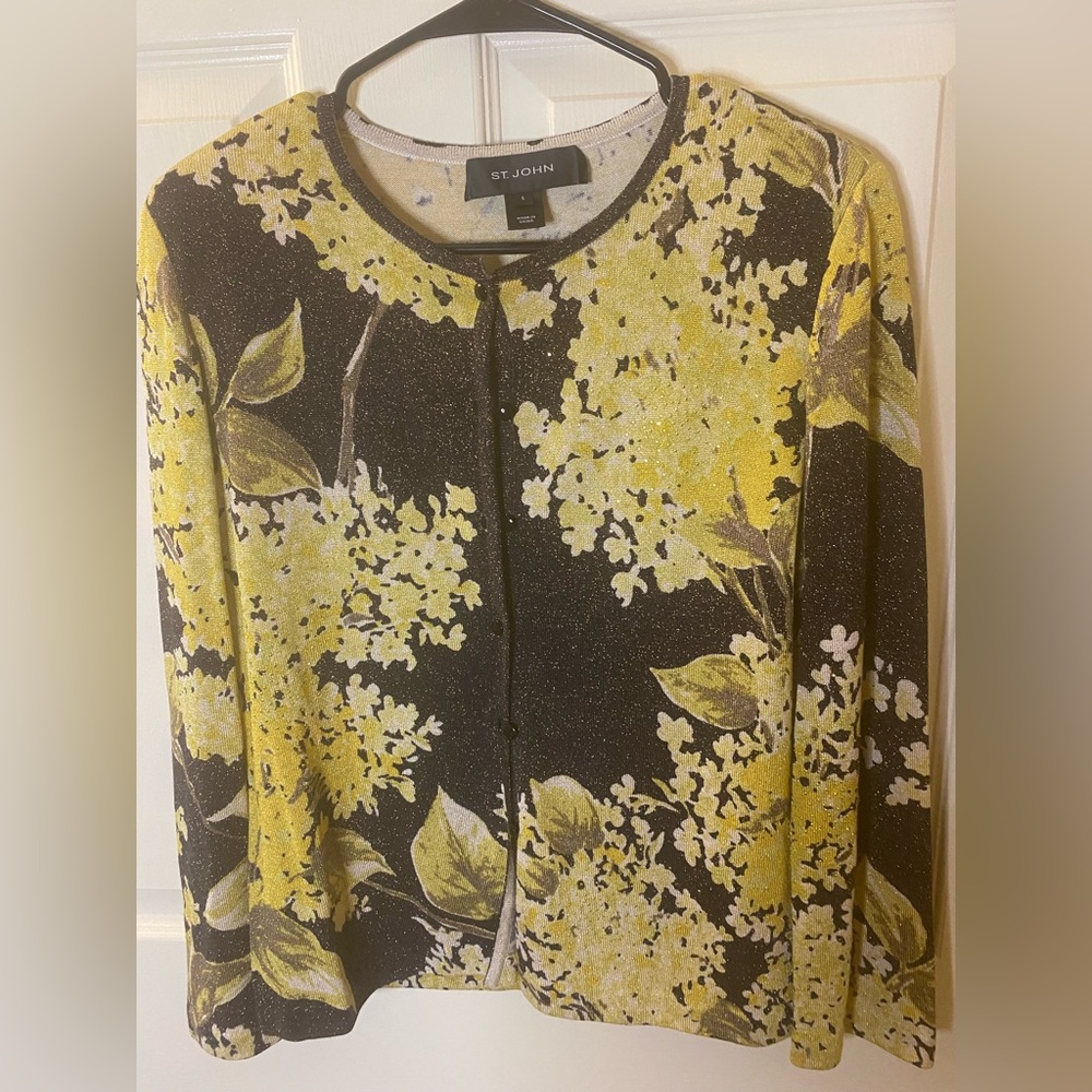 ST JOHN 2-Piece Black and Gold Metallic Sweater Cardigan/ SIZE Small
